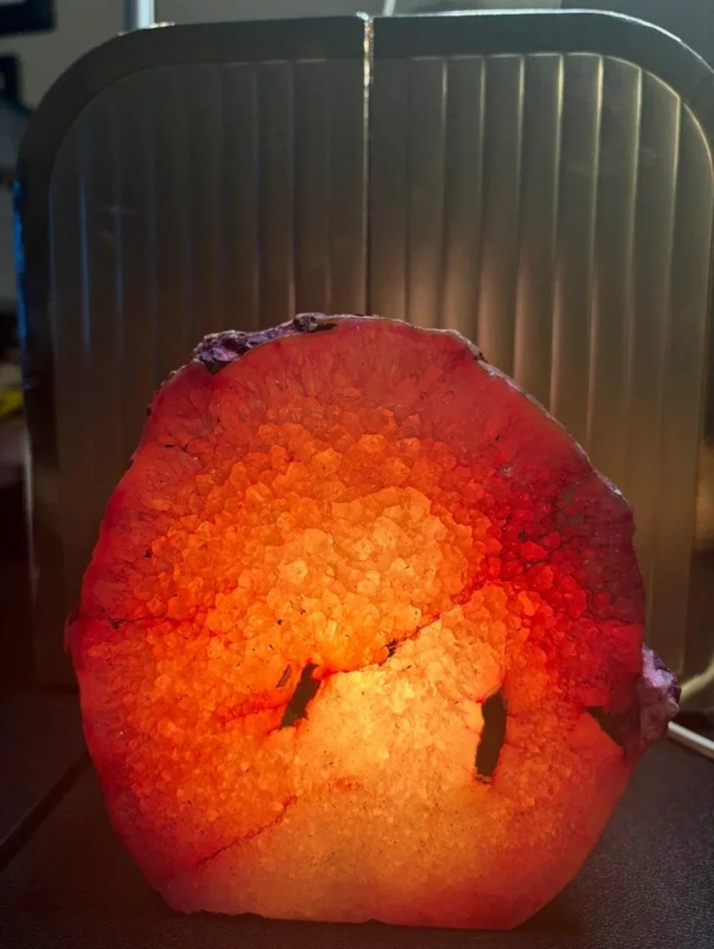 Natural Pink Agate Slice Geode Crystal Accent Table Lamp